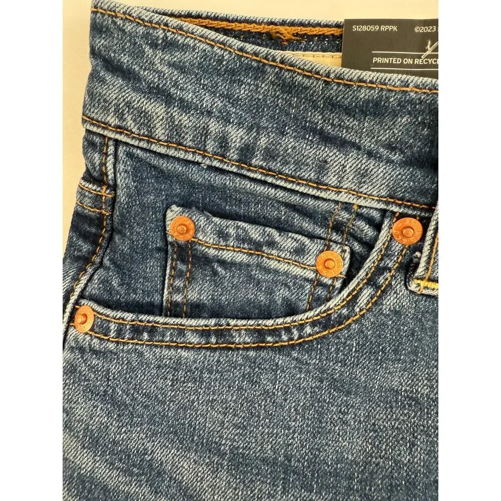 Levi's Premium Women Ribcage Bermuda High Rise Jeans Short Size 24 Blue NWT